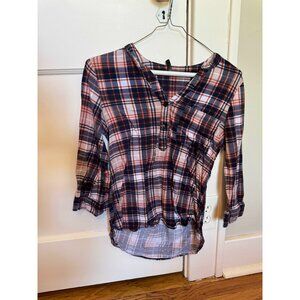 Chicoree Plaid Quarter Sleeve High Low Shirt Size XS